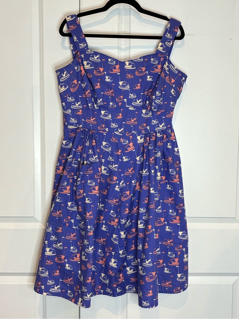 Bea & Dot ModCloth Purple Bumper Car Print Sleeveless Fit Flare Dress 1X